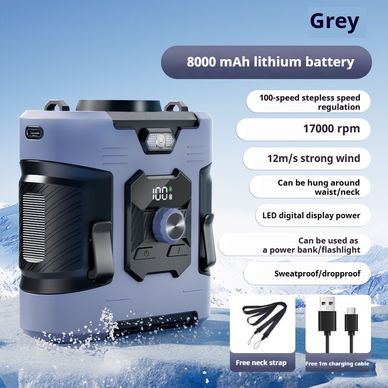draagbare snelle, op de taille gemonteerde ventilator voor buitensporten en kamperen - USB-oplaadbaar met Power Bank-functie, 8000Amh