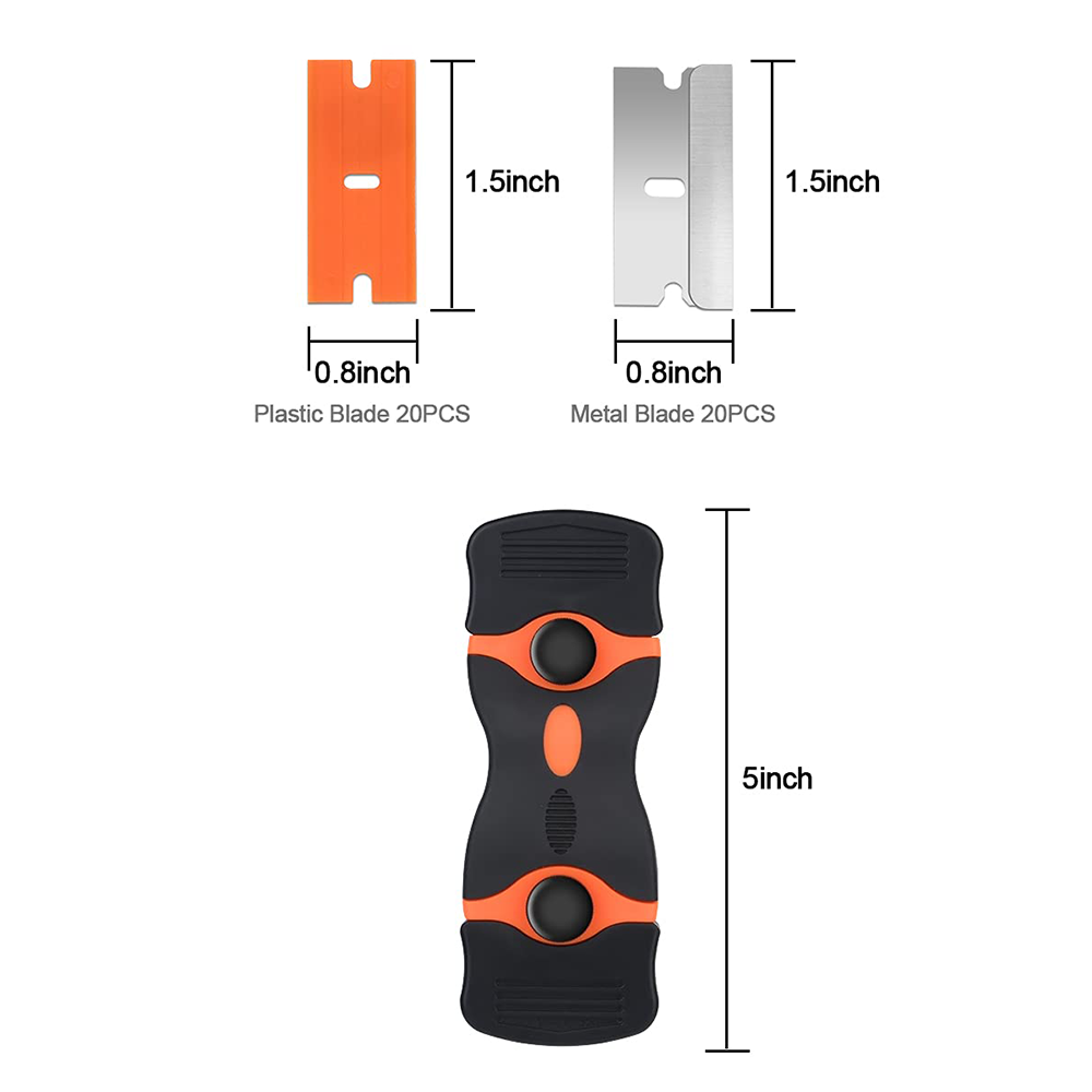 Barberbladskrape med ekstra plastblad og metallblad, 1/10/11/21 stk. for tapet eller glassverktøy til koketopp