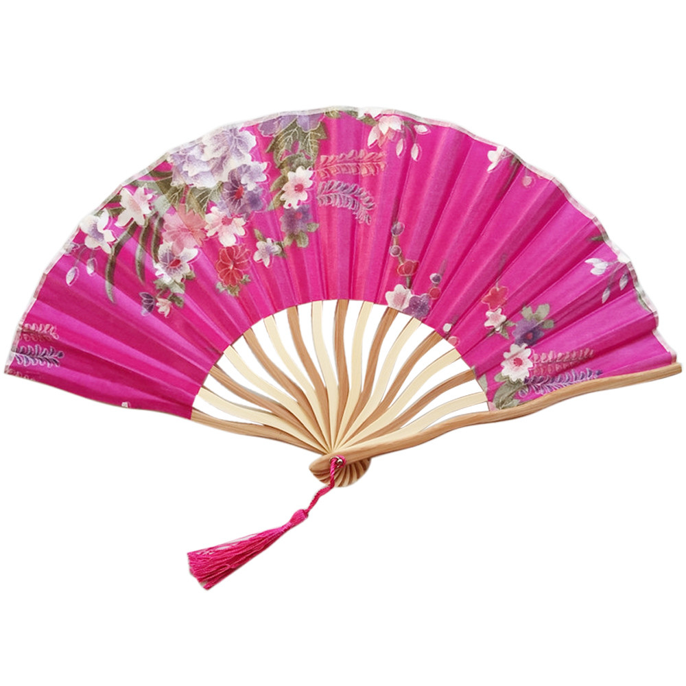 Silk Chinese Fan Folding Hand Held Silk Bamboo Prints Fan Japanese Series Vintage Retro Style Handmade Fan #LR1: I