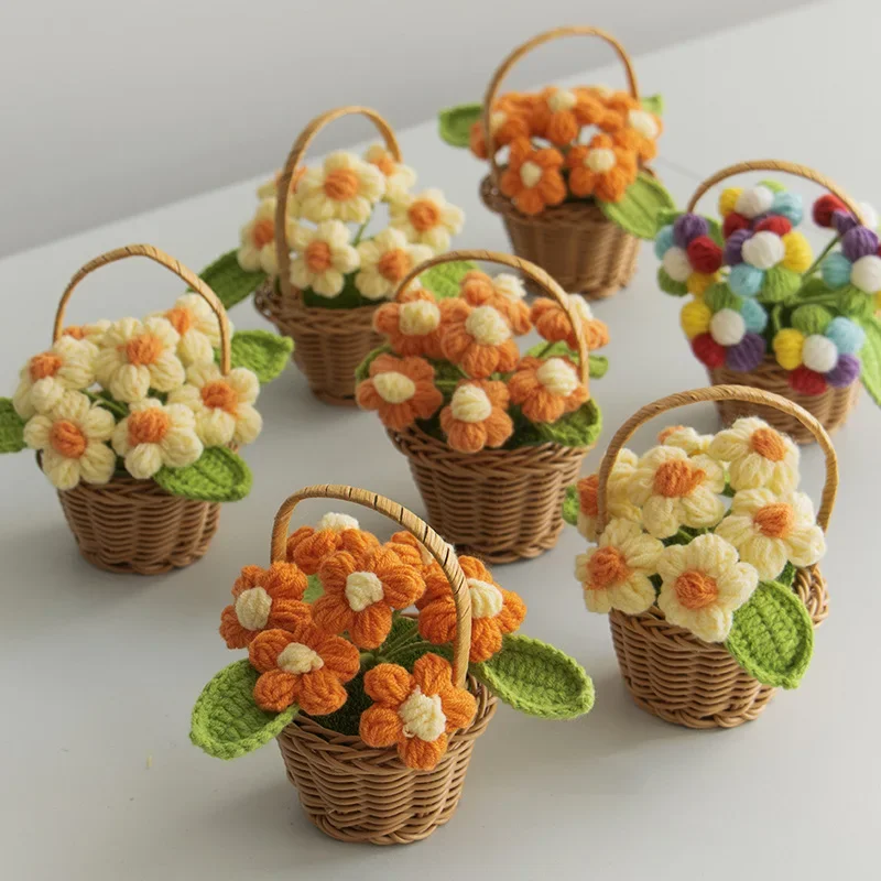 knitted Flower Potted Crochet Flowers Cute Hand Woven Plant Finished Woven Flowers Office Home Decor