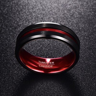 Jqueen herre s 8mm sorte og røde wolframcarbid ring mat finish affasede kanter størrelse 7 to 16 aaa: 16