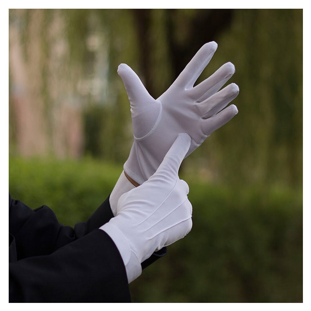 neueste Heiße männer Neue Weiß Rauchen Handschuhe Formale Uniform Schutz Band Diener