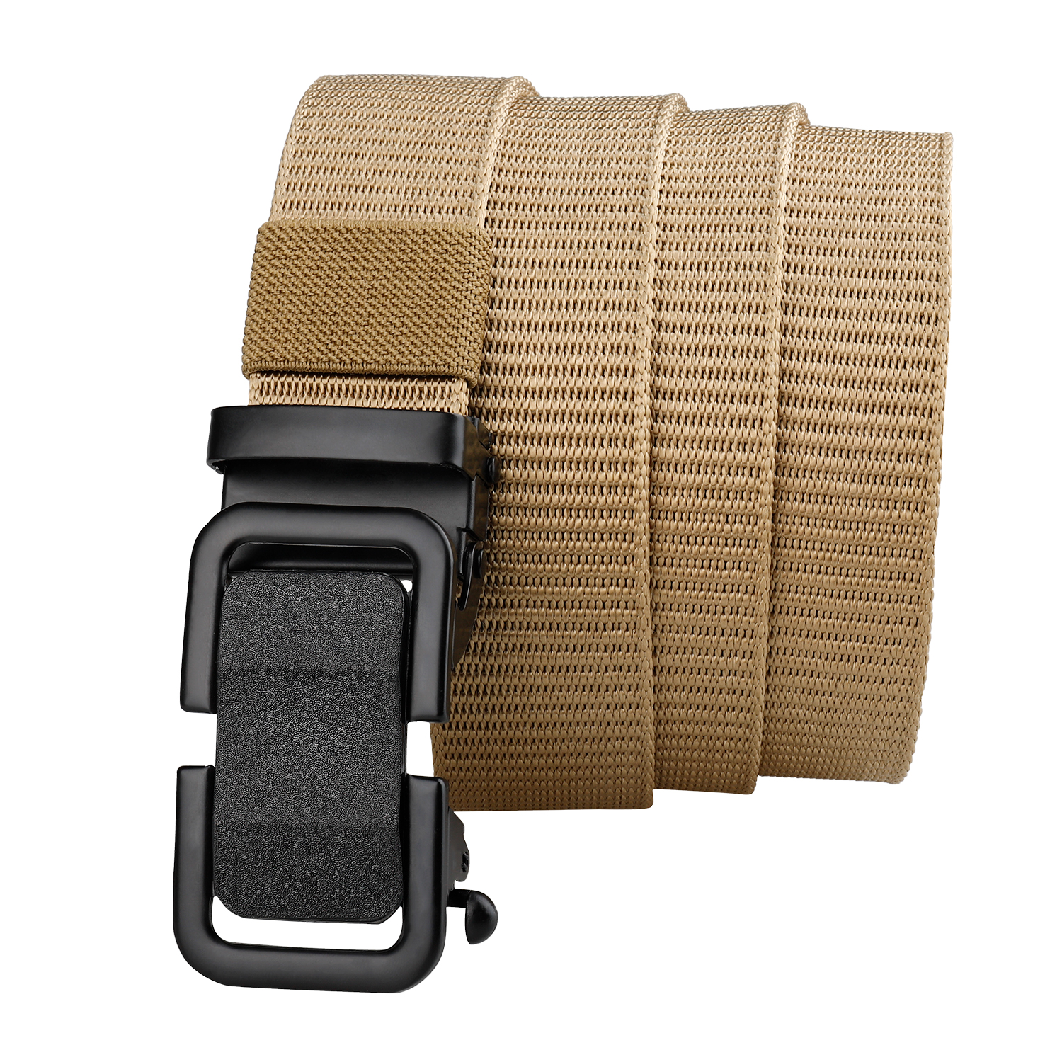Men's belt canvas nylon alloy buckle leisure sports comfort belt one button unlock men's and women's 125cm: Khaki