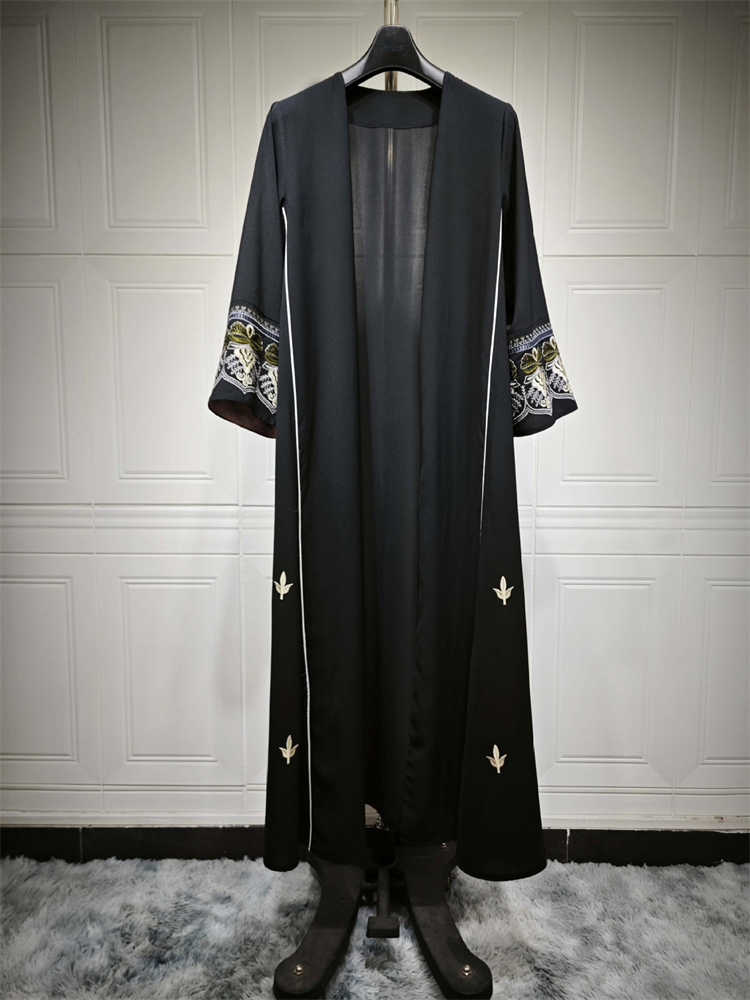 Ramadan eid svart broderi öppen modest abaya dubai sommar muslimsk kimono abayas för kvinnor kaftanklänningar islamiska kläder: Xl / Brun