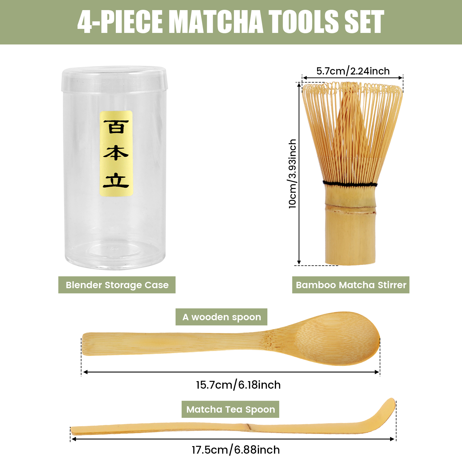 Matcha Ceremony Kit for Japanese Tea Ceremony, Traditional Matcha Bowl, Whisk, Tea Scoop, Matcha Powder Strainer, Matcha Tea Set: light green