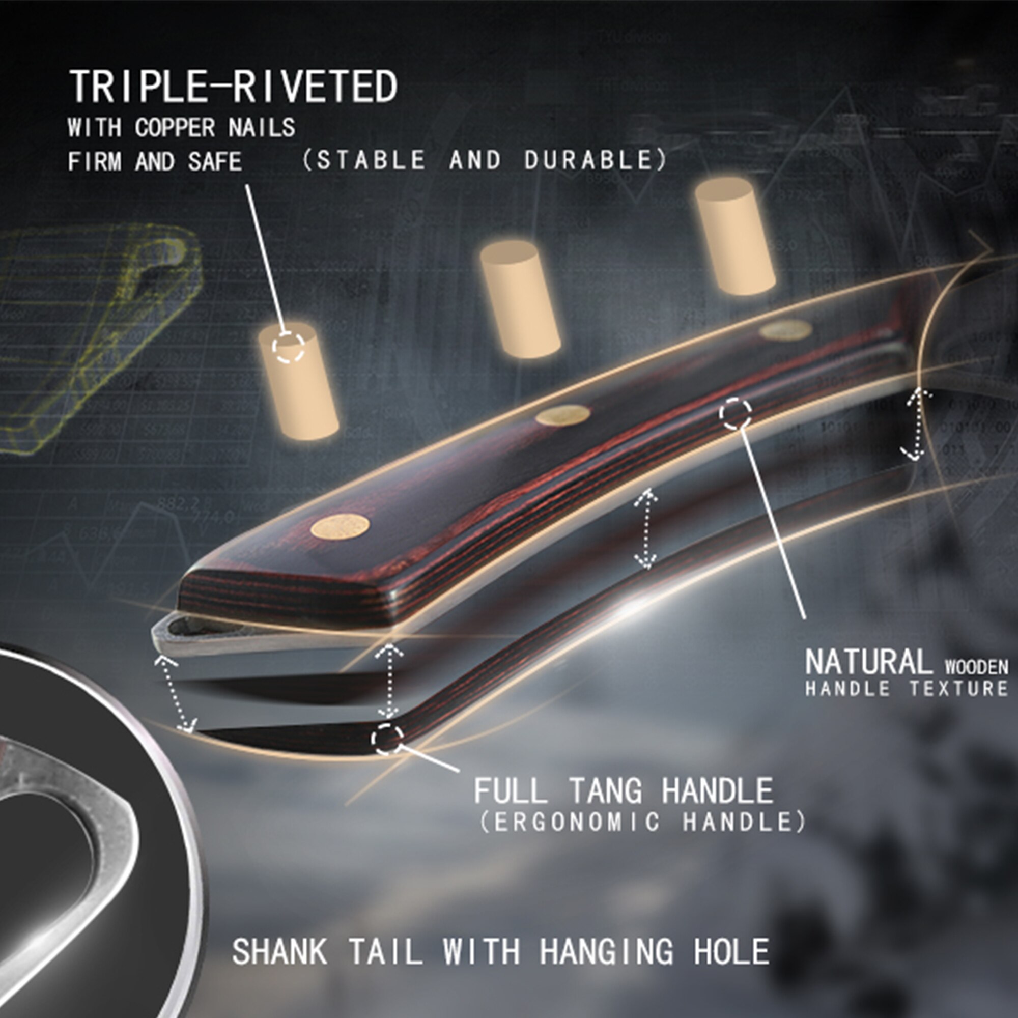 XYj-cuchillo de carnicero Tang completo de 7 pulgadas, cuchillo afilado de acero inoxidable, mango de madera, herramientas de accesorios de cocina, caja de