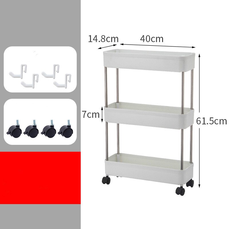 2/3/4 Layer Gap Kitchen Storage Rack Slim Slide Tower Movable Assemble Plastic Bathroom Shelf Wheels Space Saving Organizer: S 3 floors wheels