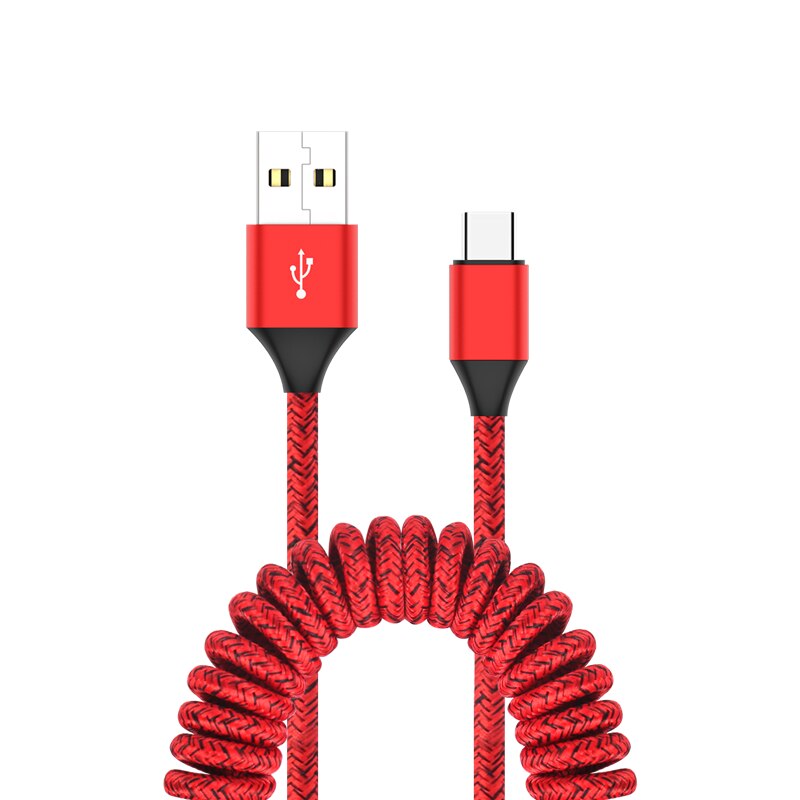 Sprężynowy chowany kabel ładujący typ C mikro USB elastyczny elastyczny kabel robić ładowarki kabel robić synchronizacji danych typ-c Kable android: Czerwony / For rodzaj C