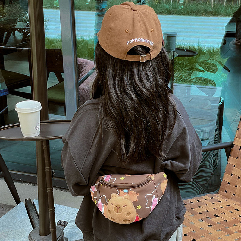 Kawaii Capybara Umhängetasche für Kinder, Brusttasche, Cartoon-niedlicher Rucksack, lässig, Outdoor, Reisen, Geldbörse, Taillen-Organizer,