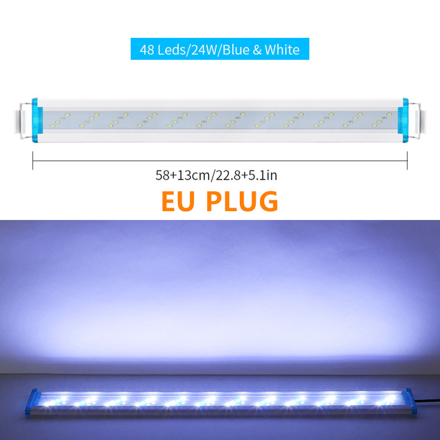 NICREW-Lámpara de Clip de luz LED delgada para acuario, iluminación LED azul y blanca, resistente al agua, brillante, 18-58cm: 58cm EU Plug