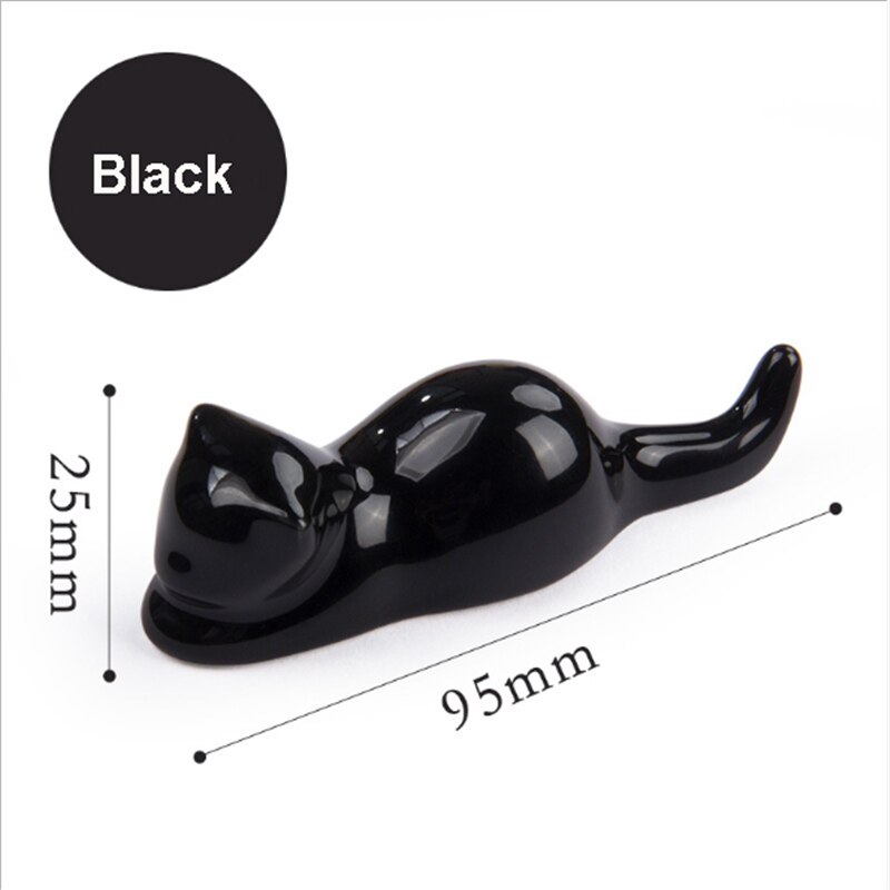 Cute Cat Pen Holder Ceramics Pen Stand Bracket Storage Rack Stationery Supplies: Black