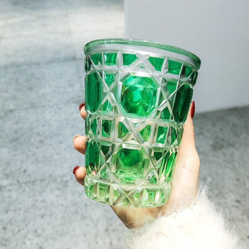 Diamond Whiskey Glass Beer Glass Water Glass Crystal Cut Glass Ins European Style Glass Luxury Simple Coffee Crystal Glass: green 380ml-1pc