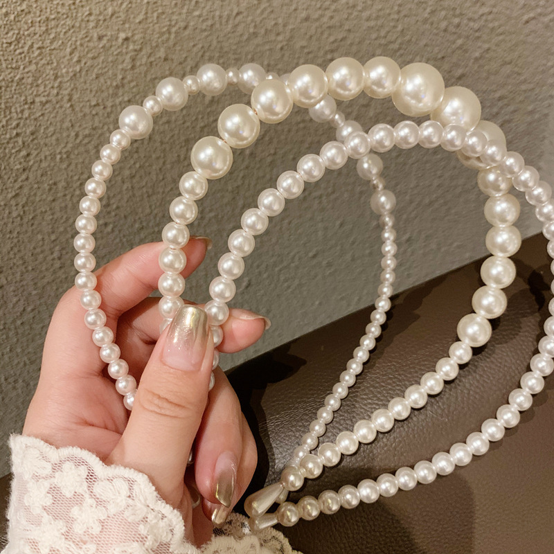 Juego de 3 piezas para el cabello para mujer, gomas para el pelo con perlas, accesorios para el cabello para niña, diademas sencillas con temperamento, diademas para: Azul cielo