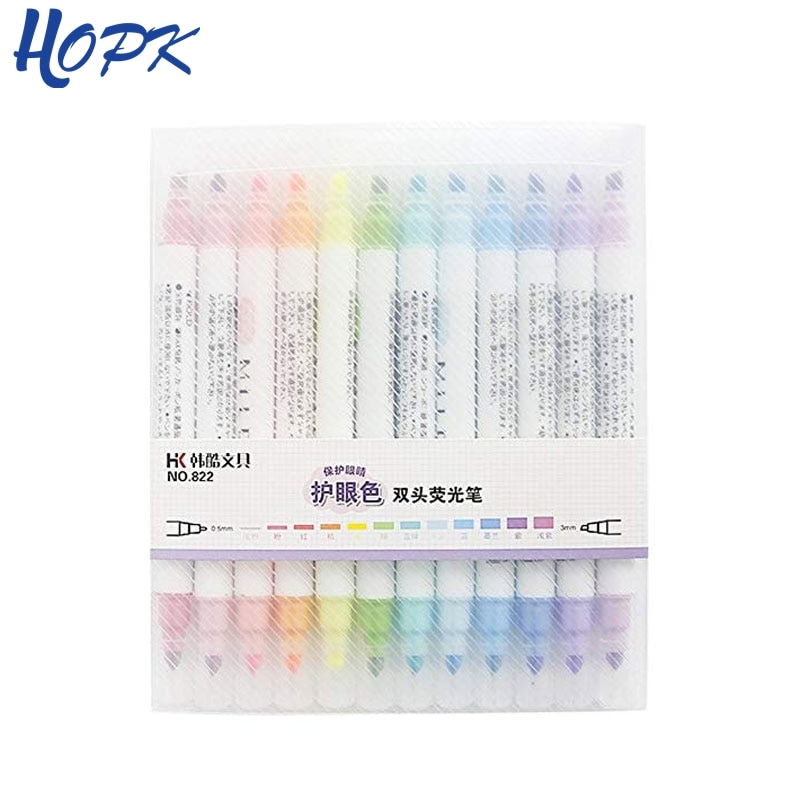 12 Stks/set Japanse Milkliner Pennen Melk Liner Double Headed Fluorescerende Pen Leuke Art Kleur Markeerstift Tekening Mark Pen
