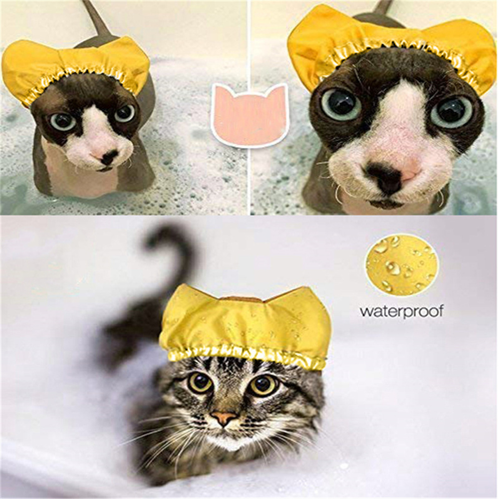 Gorro de ducha para gatos, capucha de agua antiorejas, impermeable, ajustable, a prueba de orejas, para baño, SUMINISTROS DE ASEO para mascotas