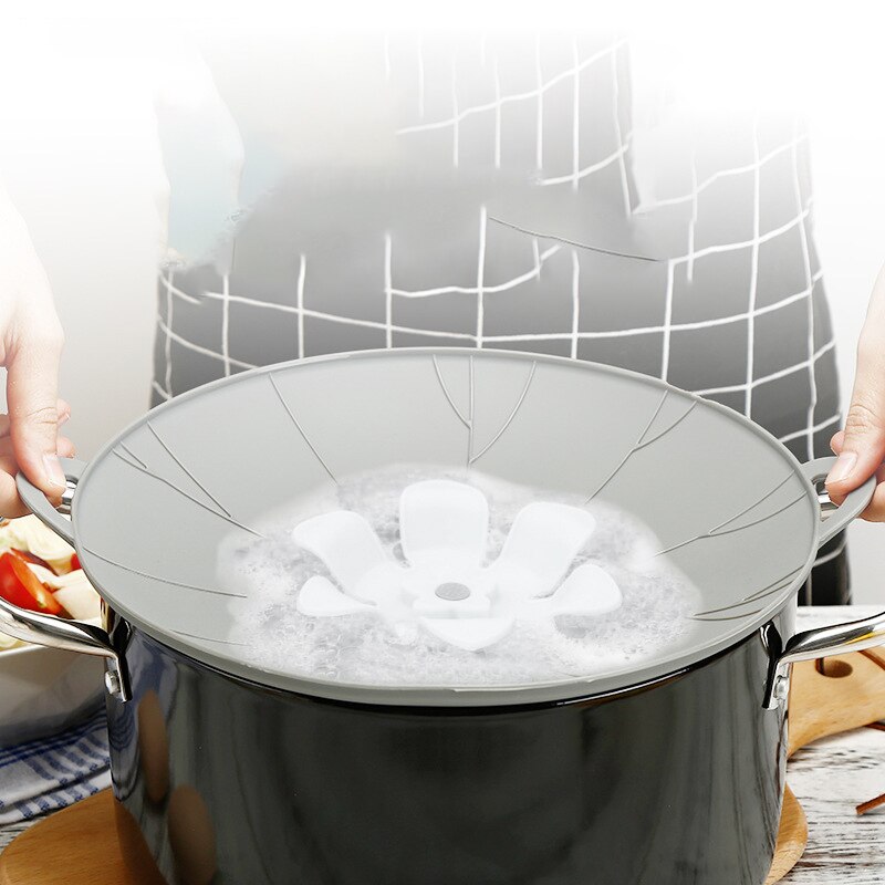 Silicone Anti-overflow Pot Lid Flower Shape Fresh-keeping Lid Steaming Rack Heat Insulation Rotatable Lid Kitchen Gadget