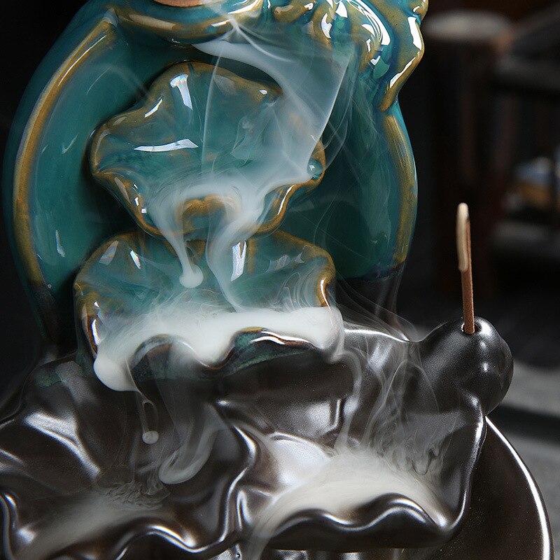 Quemadores de incienso de reflujo de loto de cerámica, incensario de cascada, decoración para el hogar y la Oficina, AUG889