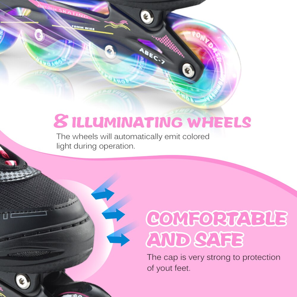 Patines ajustables en línea con ruedas iluminadoras para niños, niñas y señoras