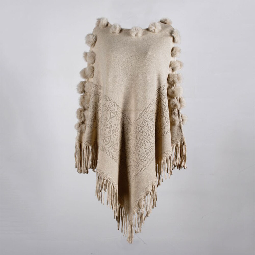 Kvinnor päls boll tofsar poncho tröjor enfärgad hel ärm stickade capes höst vinter lösa tröjor oregelbunden tröja mantel