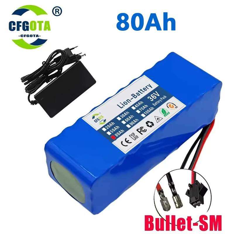 36V 100Ah 18650 battery pack 10S3P 100000mAh built-in 15A BMS, 250W-500W battery+42V 2a charger: Orange