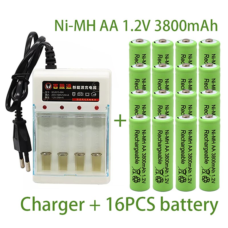 AA 1.2V 3800mAh battery Ni-MH rechargeable battery for Toy Remote control Rechargeable Batteries AA 1.2V battery+Charger: Yellow