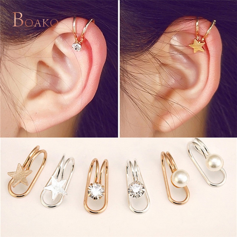 Ear Cuff Zircon Pentagram Clip Earring Clip Earring No Hole C or U earcuff clip earrings without piercing jewelry Z3