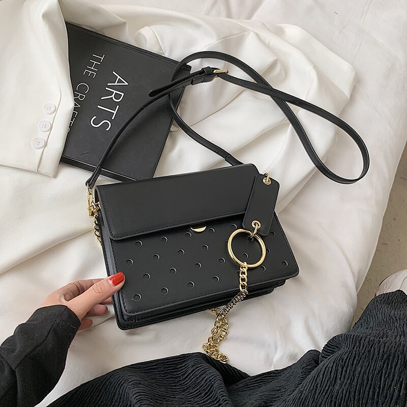 Kleine leder-umhängetaschen für damen, vintage-schultertasche mit kette, schlichte tasche, reisehandtasche und umhängetasche: Schwarz