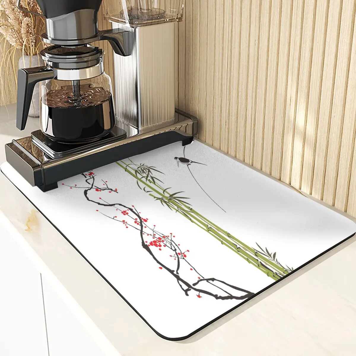 Chinese Stijl Absorberende Droogmat Voor Keuken Placemats Voor Tafel Gootsteen Diatomeeënaarde Mat Plant Patroon Siliconen Afwasmatten: XL / WHITE