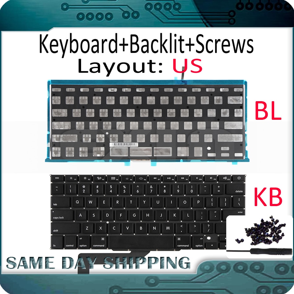Laptop A1398 US Engels Toetsenbord voor Macbook Pro Retina 15 "A1398 USA US Keyboard w/Backlight Backlit + schroeven Jaar