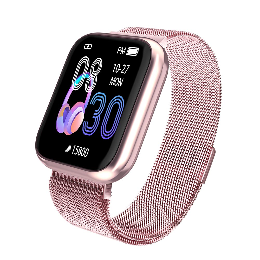 LEMFO Frauen Smart Uhr Wasserdicht Herz Rate Blutdruck Überwachung Schrittzähler Männer Frauen Smartwatch für Android Apple iPhone: pink metal