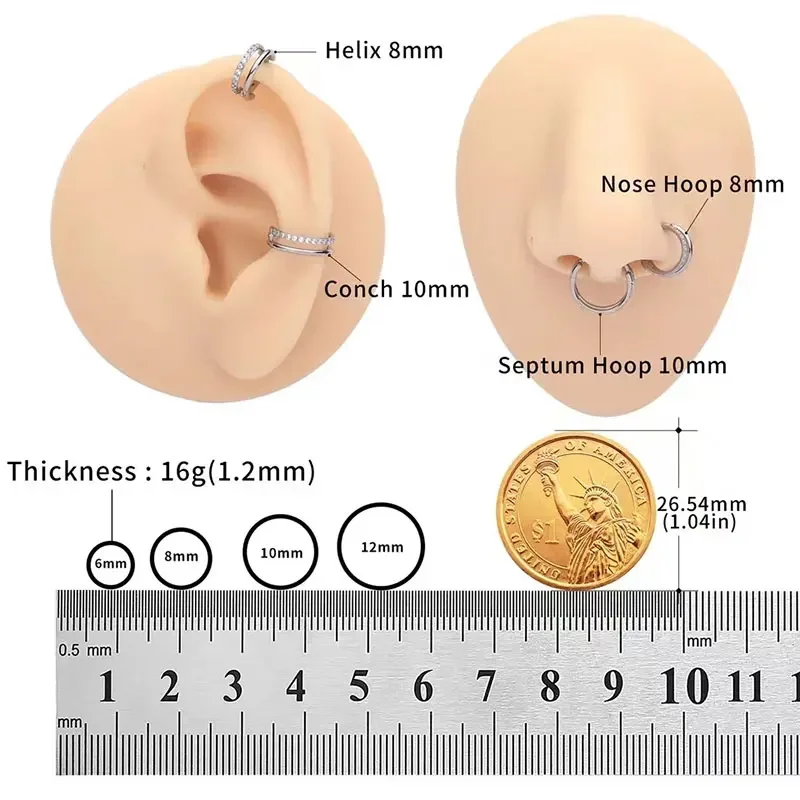 Anillo de titanio G23 para la nariz, Piercing de 16G de doble capa con bisagras huecas para tabique, cartílago de la oreja, Tragus, pendiente de Piercing en espiral, joyería para el cuerpo
