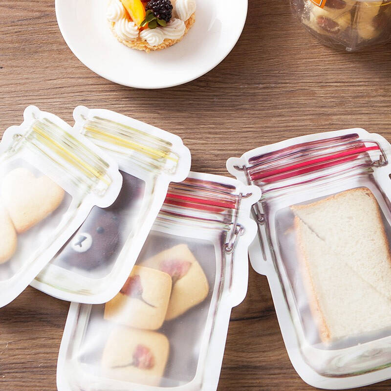 5 stk krukkeposer genanvendelig snackpose fryser hermetisk madopbevaringsposer lynlåsposer nødder slikkager taske rejse seglpose