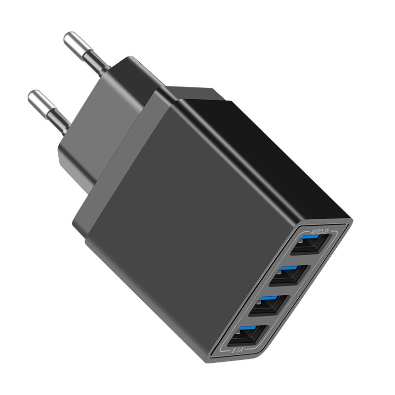 CinkeyPro-cargador USB de 4 puertos para iPhone, Samsung, XiaoMi, 5V/3,4a, adaptador de pared de carga rápida Universal para teléfono móvil: 4-Ports Black