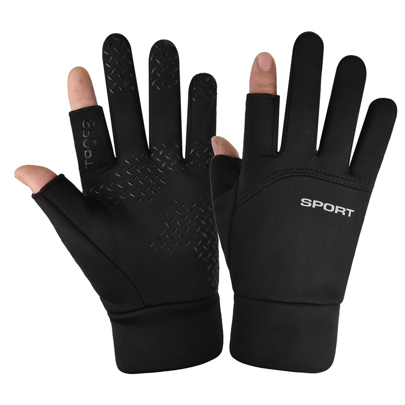 1 Pair Winter Fishing Gloves Women Men Universal Keep Warm Fishing Protection Anti-slip Gloves 2 Cut Fingers Outdoor Angling: green