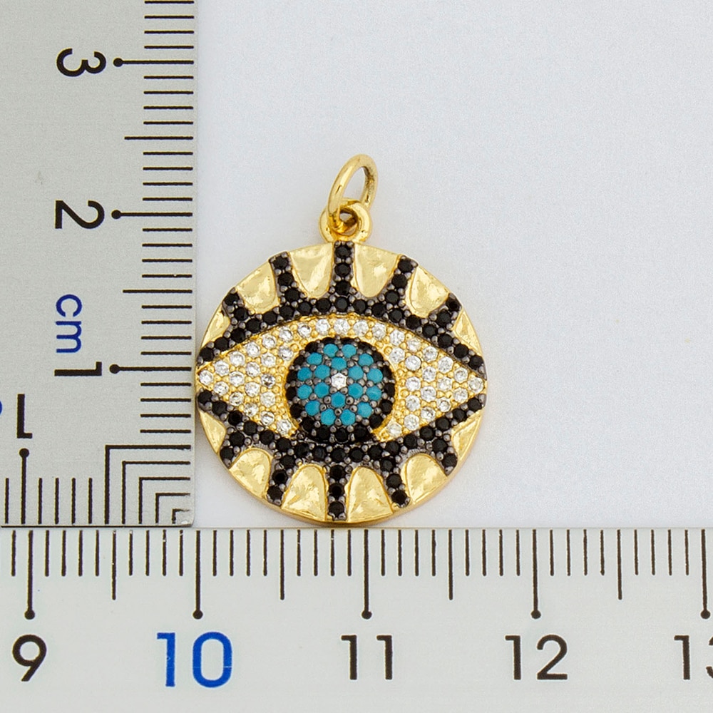 Classic Micro Pave Copper Zircon Evil Eye Necklace Gold Color Link Chain Round Pendant Necklace Lucky Jewelry for Female