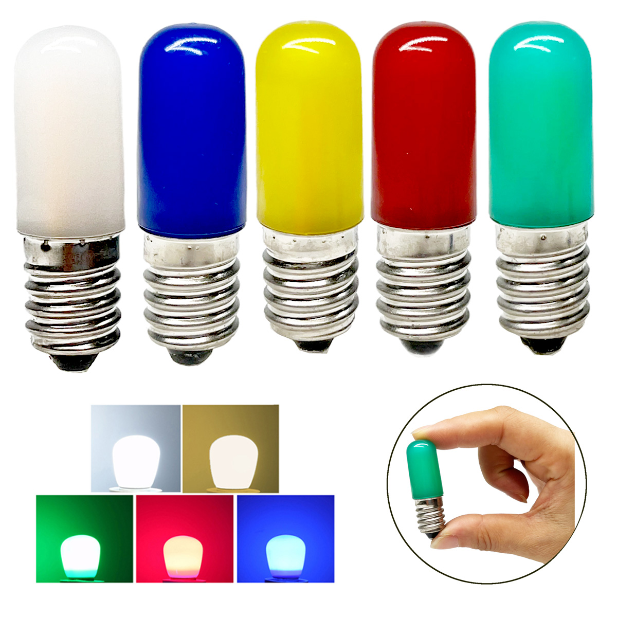 Mini bombillas LED T15 E14 E12 de filamento COB, 2W, rojo, verde, azul, amarillo, blanco frío y cálido, cubierta de PC para decoración de refrigerador y congelador