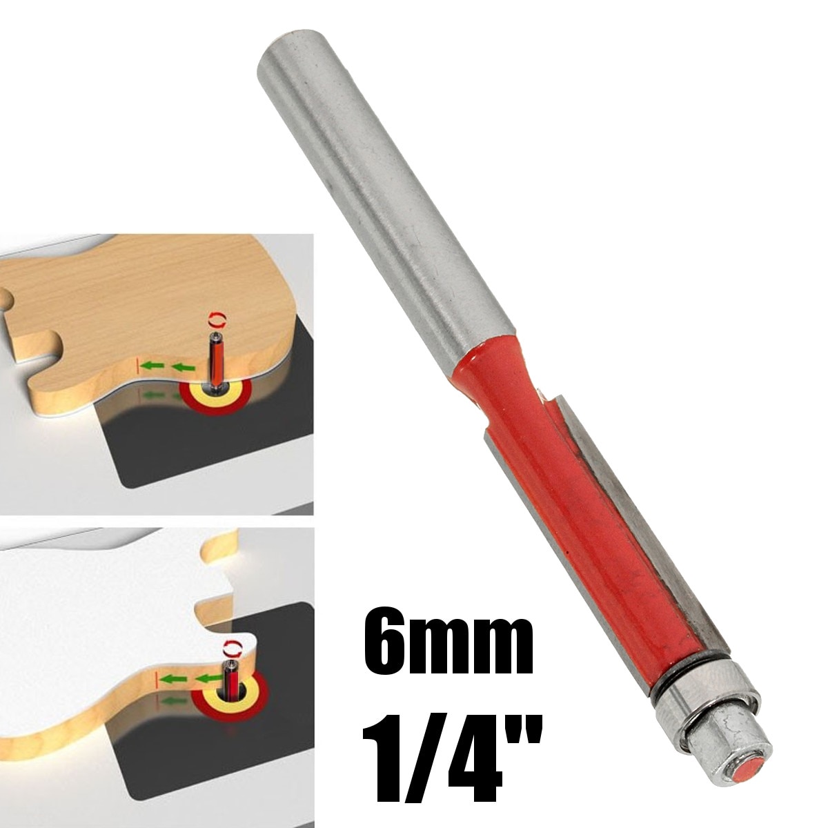 1 stk 6mm " skaft flush trim freser for tre trimme freser med lager trebearbeidingsverktøy endefres freser