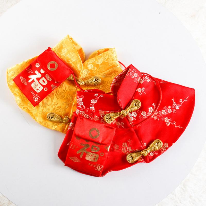 Pet Cat Dog Chinese Style Clothes Spring Festival Cape Neck Red Envelope Christmas Day Year Collar Bow Tie Costume Products