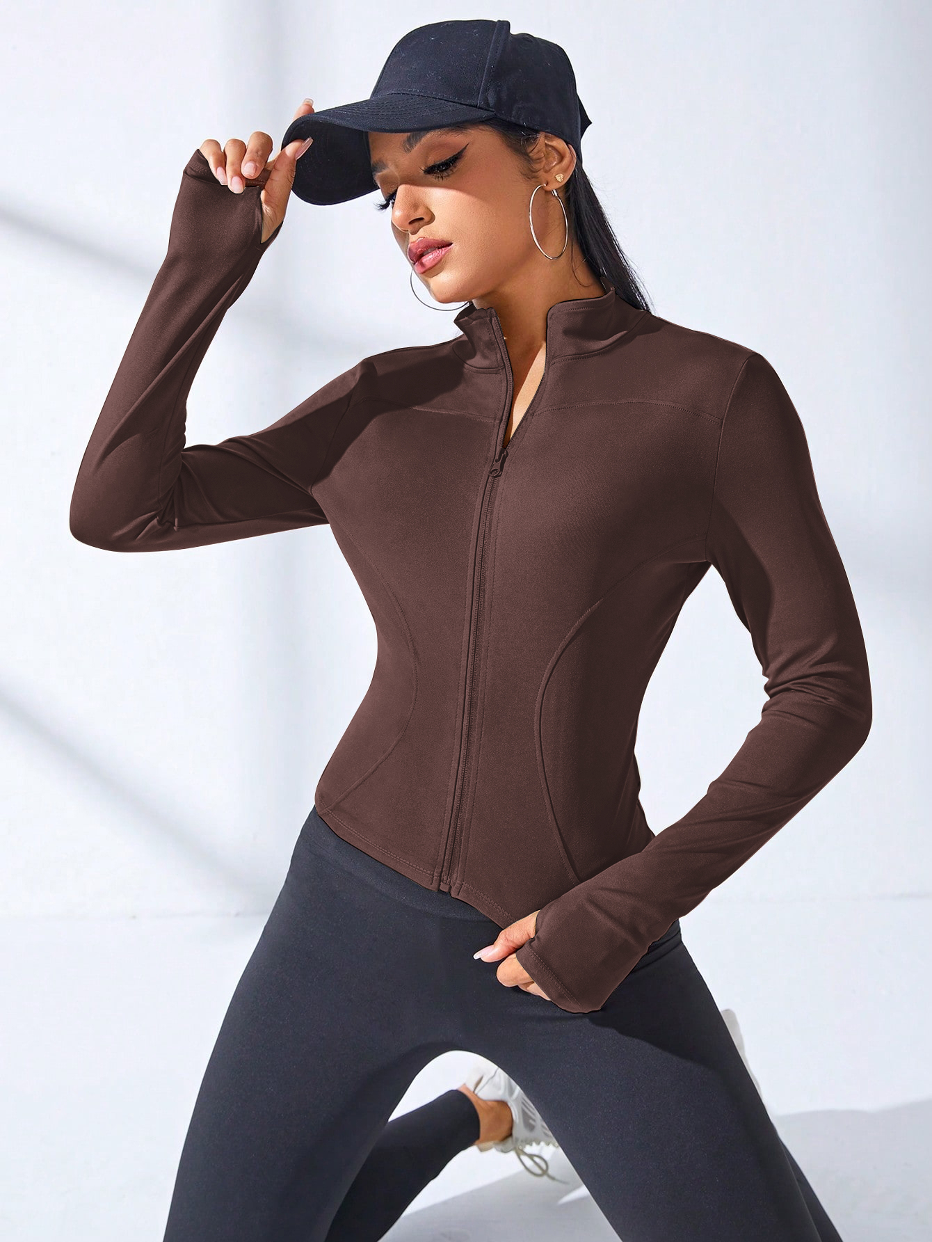 Yoga Coat Short Sports Jacket WOMEN'S Fitness Clothes Slimming Body Sculpting Zipper Yoga Jacket: S / camel