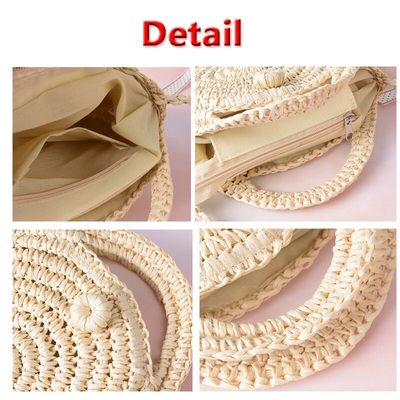 Fashion Women Straw Bag Woven Round Handbag Purse Crossbody Summer Beach Bags