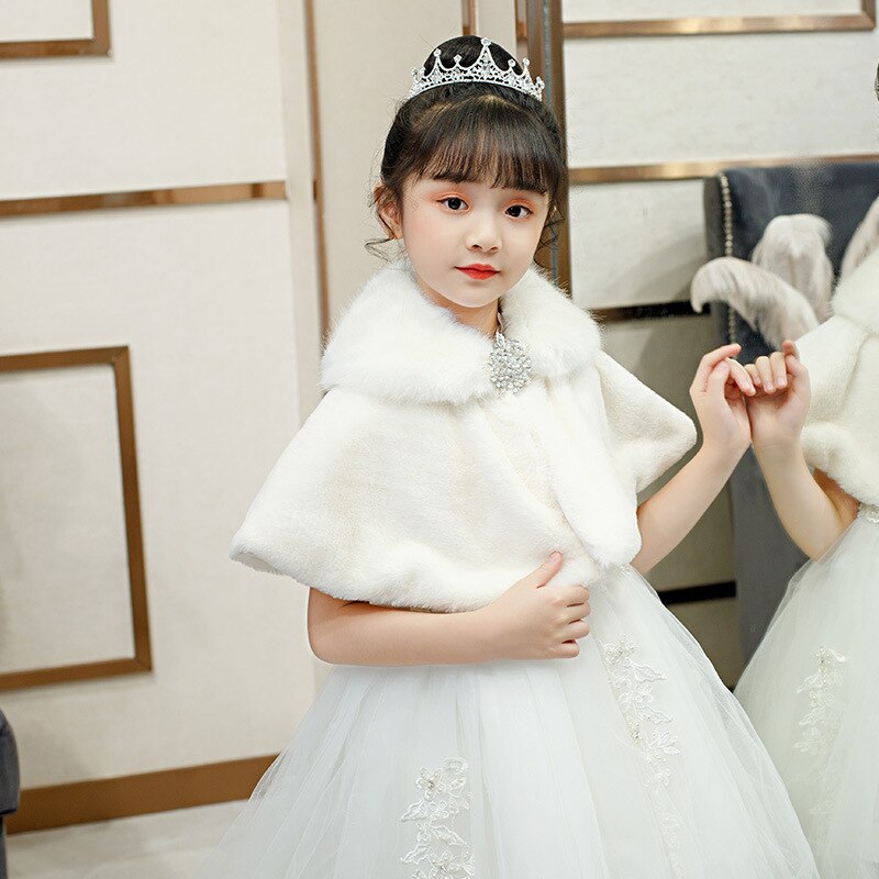 Châle en fausse fourrure pour petite fille, blanc ivoire, robe de soirée de mariage, gilet épais en peluche, formel et pour enfants