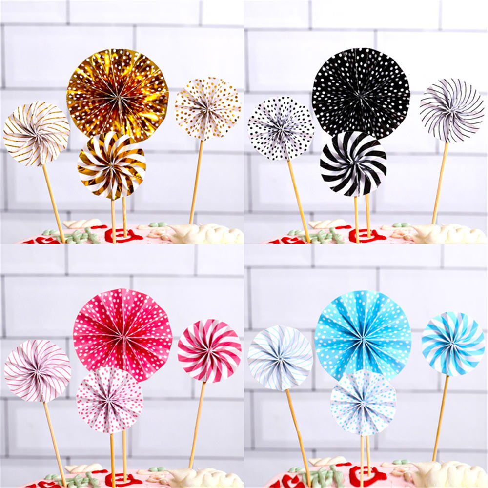 Party Baby Shower Taart Decoratie Vlaggen Cupcake Toppers Cake Topper Mini Papier Fan Cake Topper 4 Stks/partij