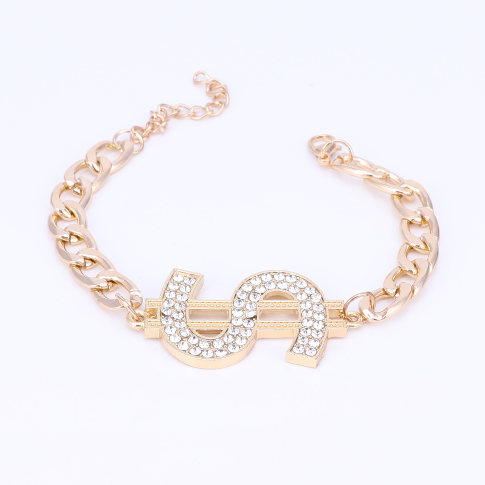 Goud Kleur Hip Hop Bling Bling Dollar Sign Hanger Sieraden Set Dollar Met Strass Hanger Ketting Oorbellen Ring Armband