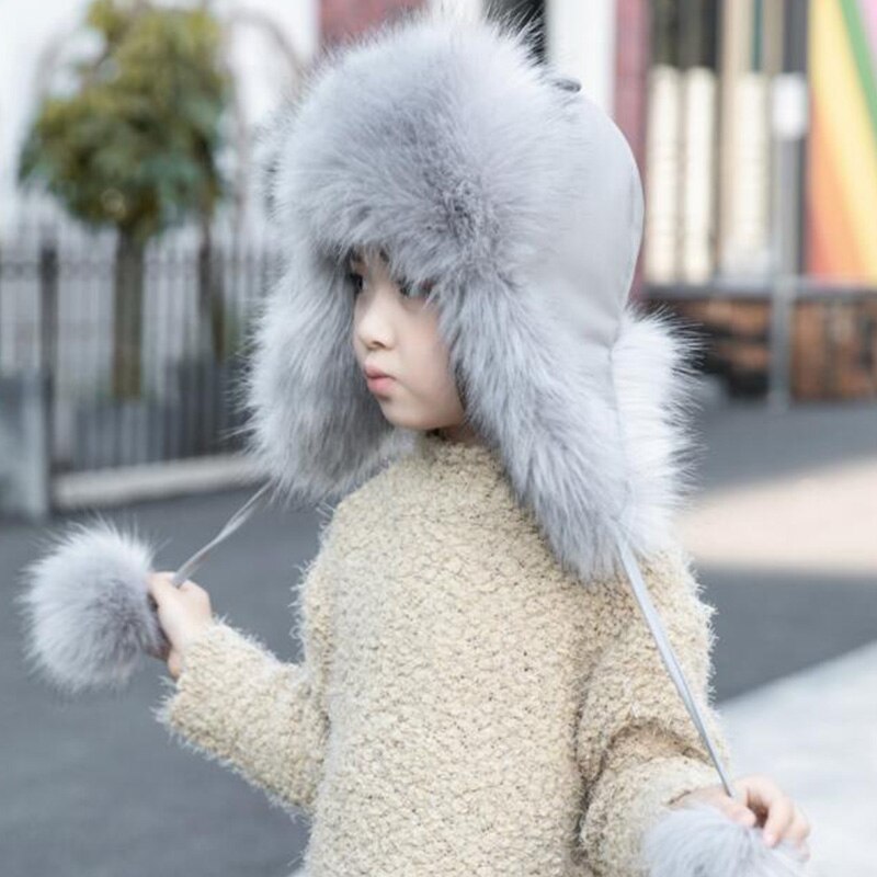 Kinderen Faux Fur Hoed Lederen Vos Bontmuts Lei Feng Thermische Sneeuw Cap Muts Beschermen Oren Hoed winter Hoed