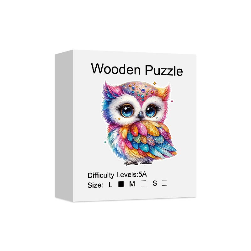 Rainbow gemstone owl wooden puzzle for adults, magic puzzle toy with high difficulty level, christmas gifts for birthday holidays: Black