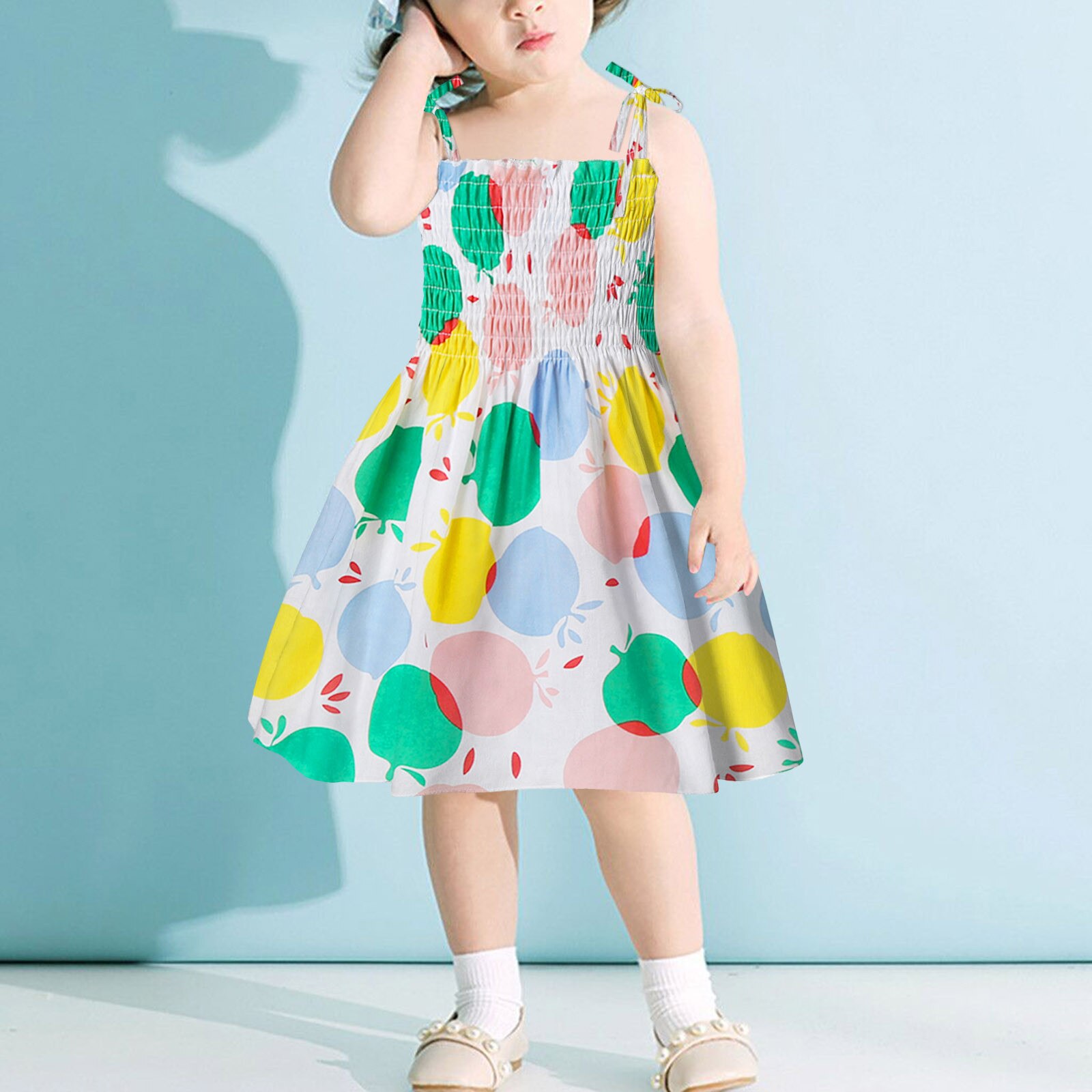 Toddler Baby Kids Girls Clothes Summer Dress Suspenders Lemon Print Summer Beach Dress Casual Clothes Children's Clothing: MULTI / 3T