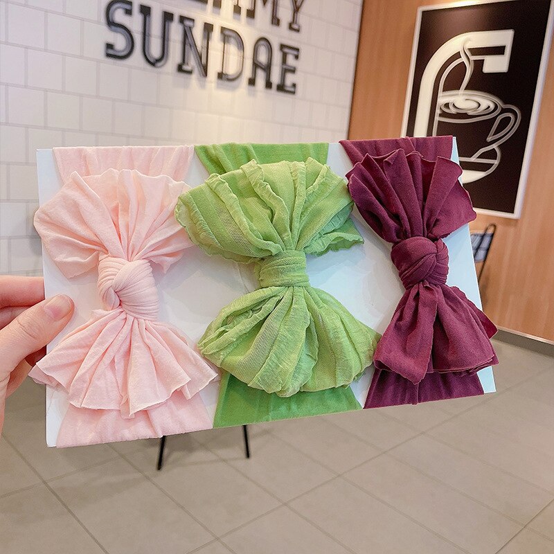 3 Stks/set Baby Hoofdband Big Bows Pasgeboren Hoofdbanden Hoofdbanden Voor Meisjes Effen Kleur Kids Baby Tulband Baby Haar Accessoires: set 3