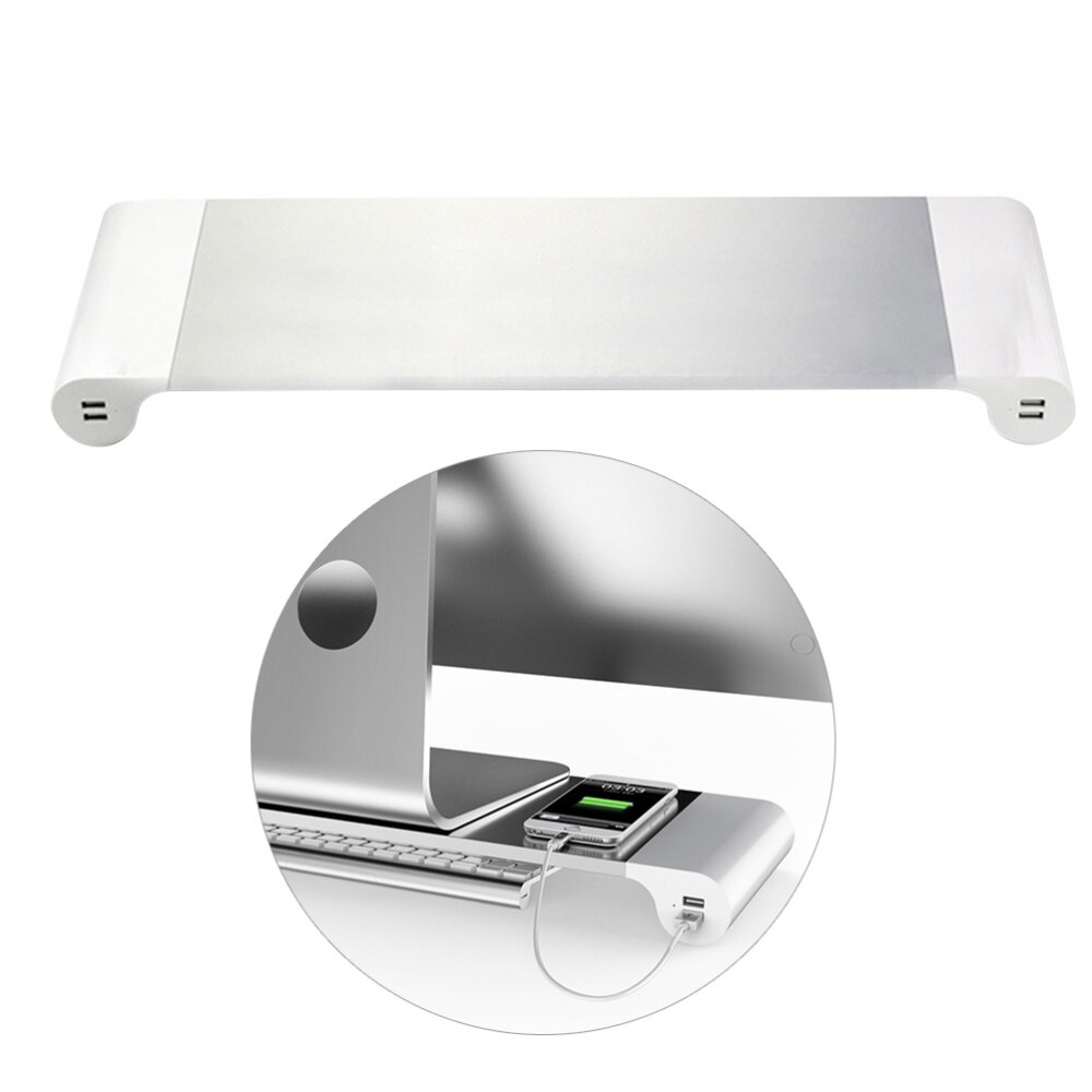 4 USB Ports Multi-function Desktop Monitor Stand Computer Screen Riser Strong Laptop Stand Desk Holder Notebook TV Shelf with US: Silver