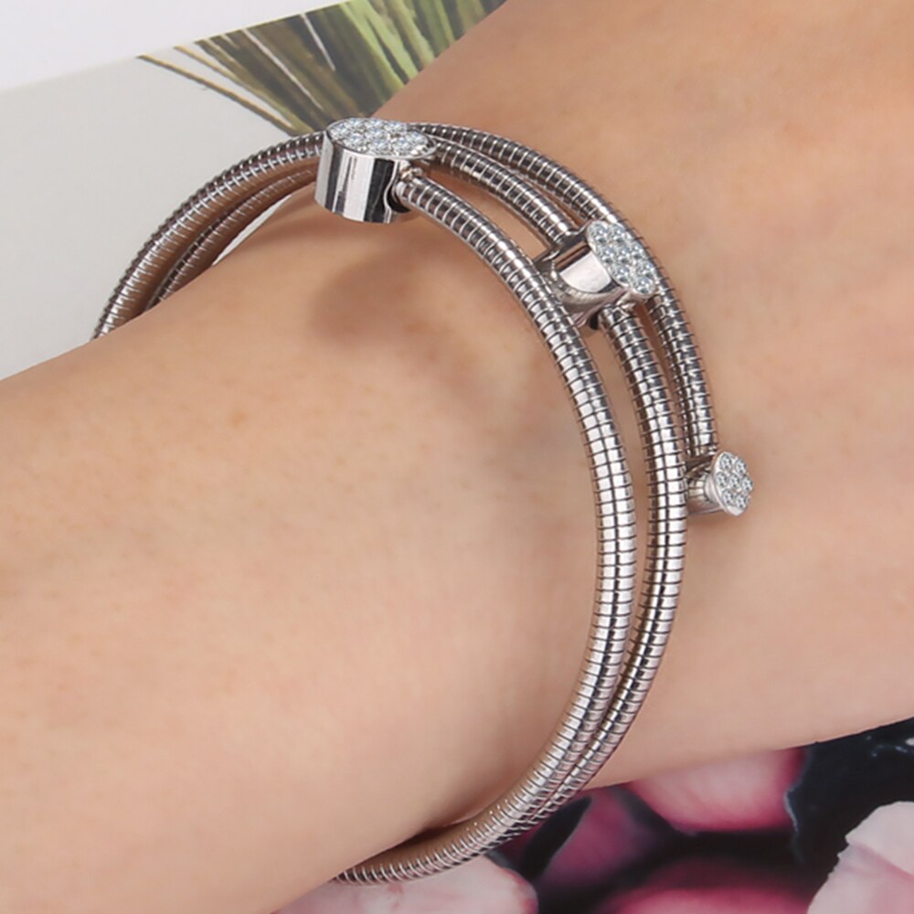 Pulsera de acero inoxidable con cuentas para mujer, brazalete con cristales,