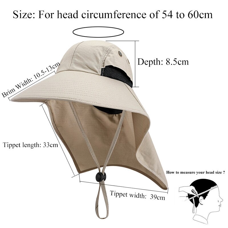 Camolad herre spand hatte med nakke flap sommer sol hat til kvinder lang bred randen fiskeri hætter udendørs uv beskyttelse vandreture hat